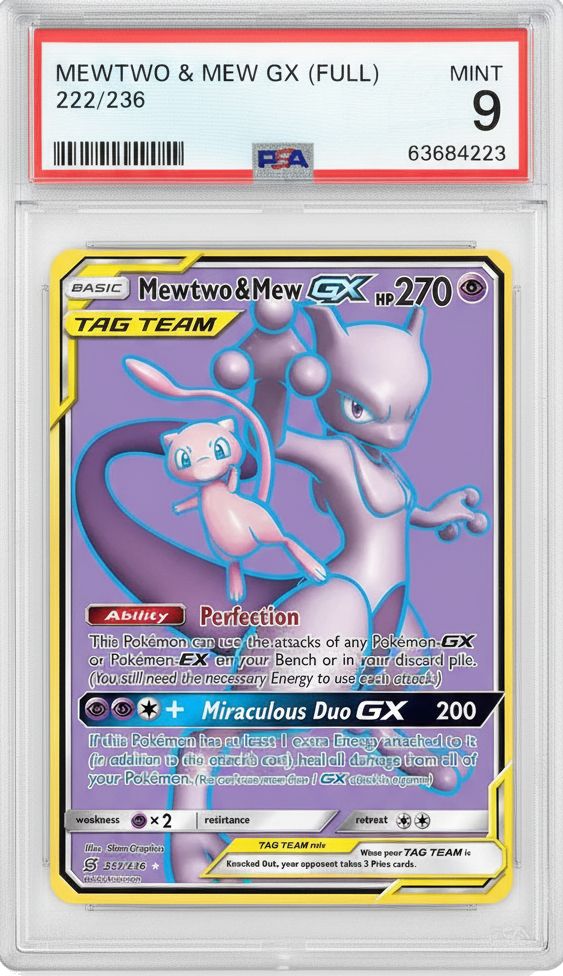 Mewtwo & Mew GX (Full Art) - PSA 9.0 Graded Card